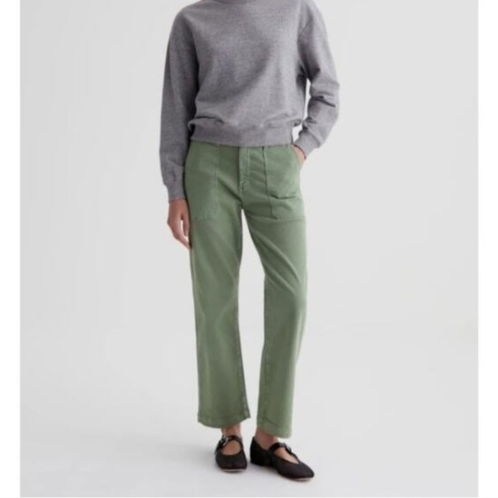 AG Analeigh High Rise Crop Utility Jeans W30 Forest Hill Pike Green